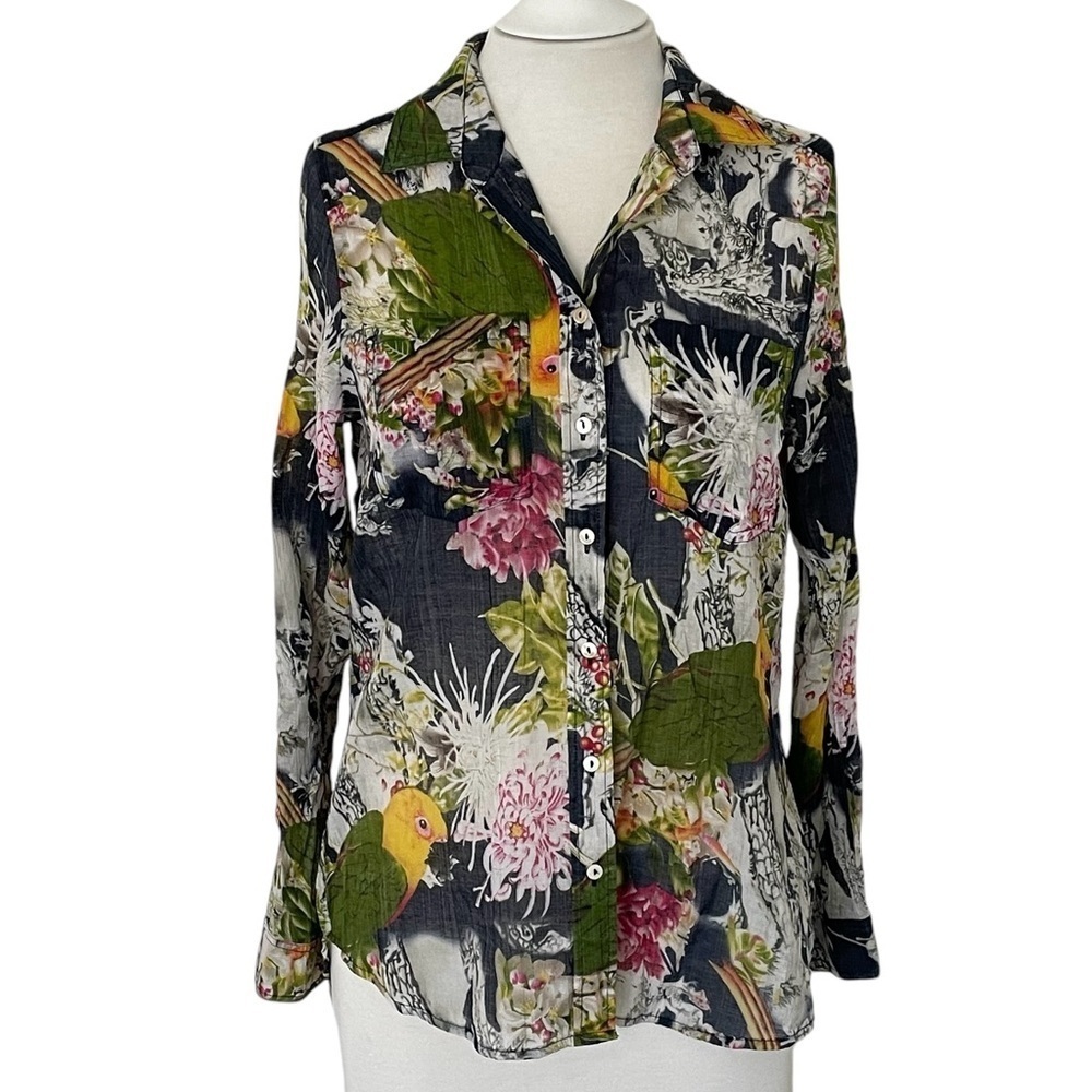 Vintage Island Republic Parrot Floral Blouse Size M